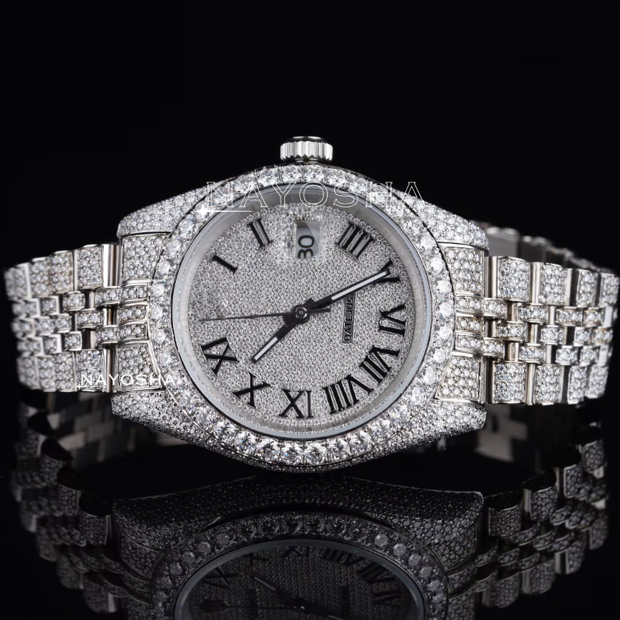 White Gold Iced Out Moissanite Diamond Watch With High Quality VVS D Clarity Diamond Wholesale Price From Indian Supplier