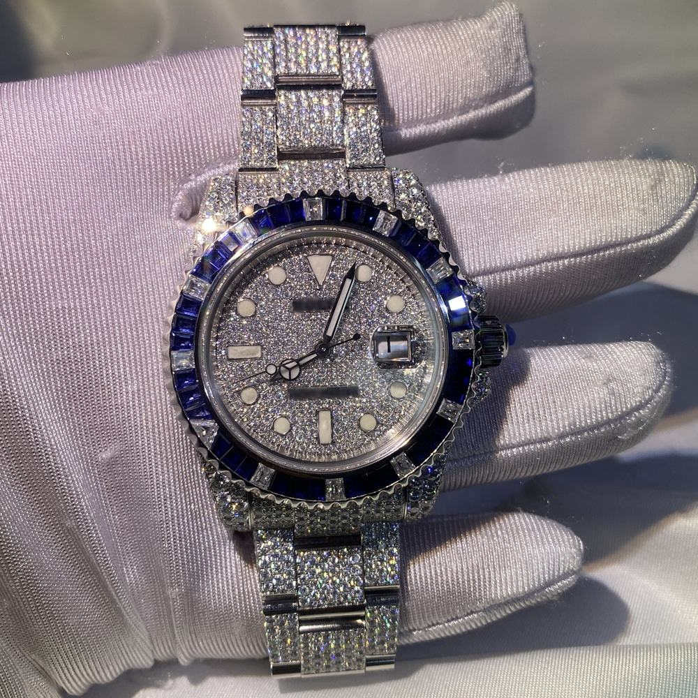 Diamond watches men luxury iced out bust down watch jewelry with round brilliant sparkle moissanite in fashion brand