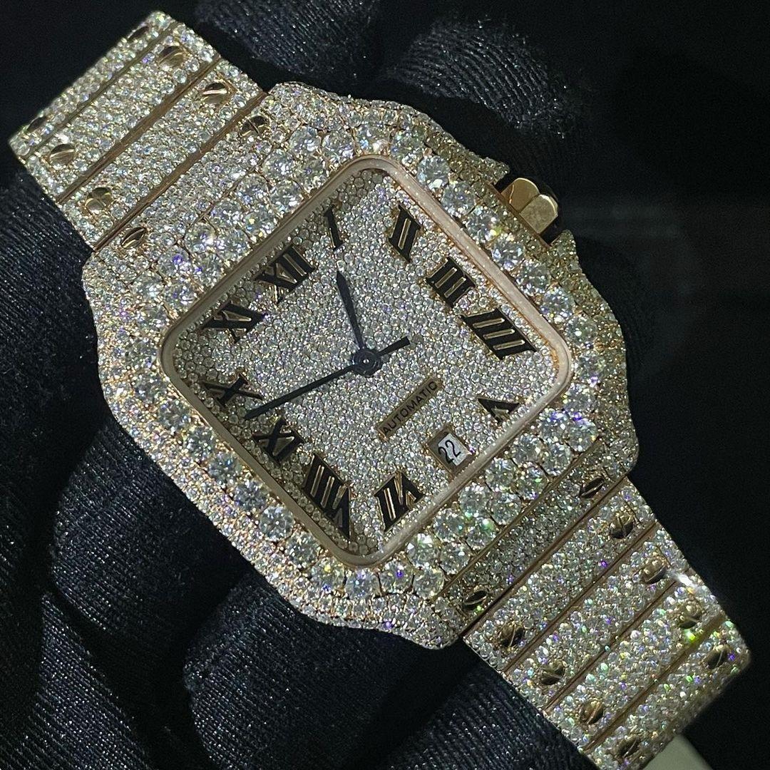 Full Iced Out Moissanite Watch, Custom Diamond Watches For Men, Automatic Wrist Watch, Free Shipping, Quartz Watch