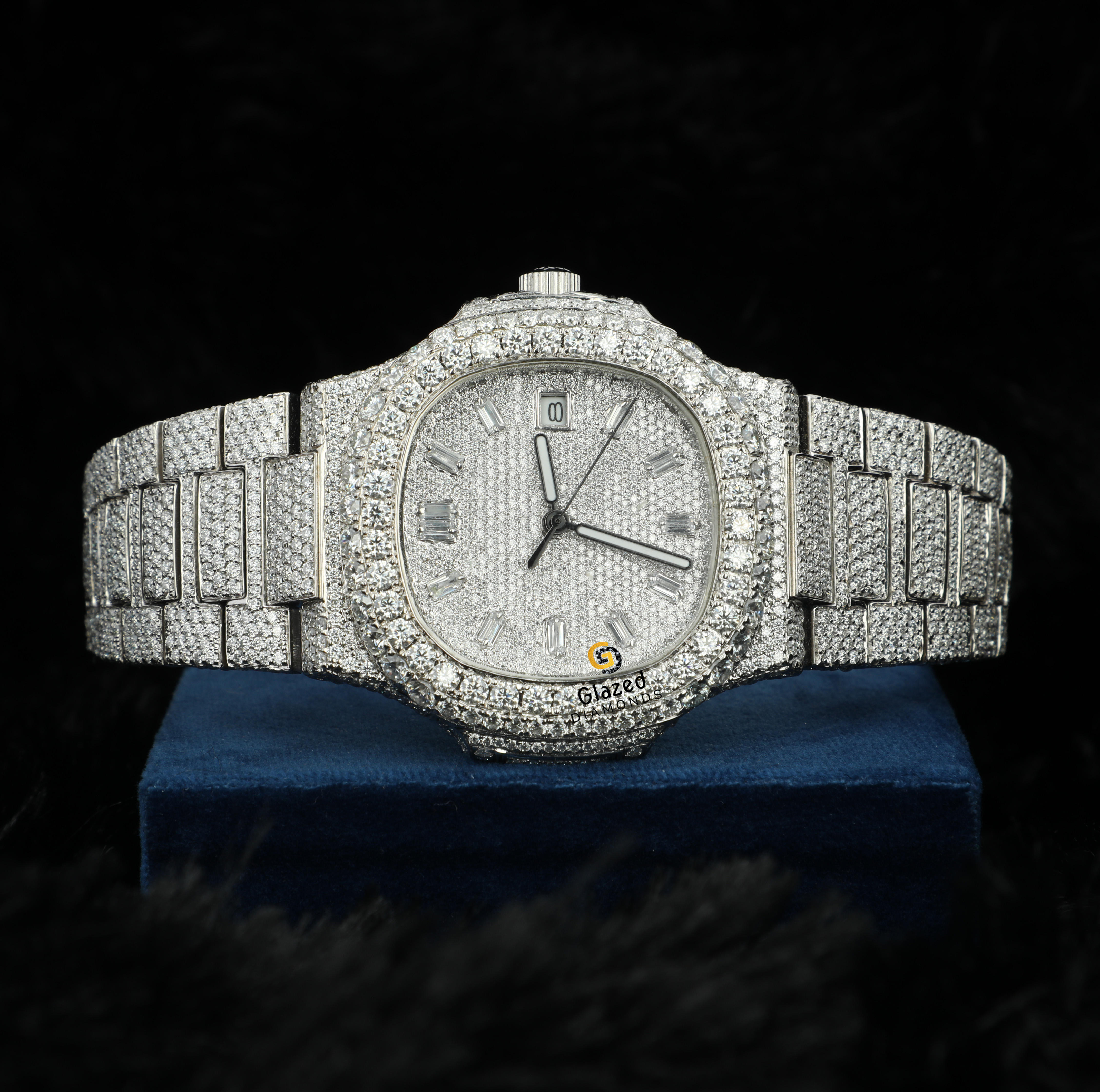 Designer Fancy Hip Hop Jewelry Watch Made In Round Brilliant Cut Moissanite Diamonds In VVS Clarity And Stainless Steel