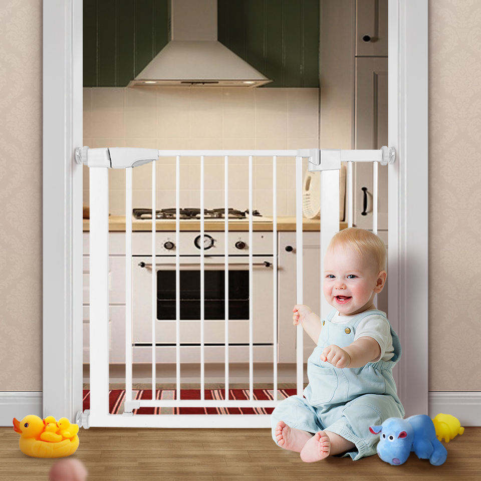 2024 Extendable auto close pressure mounted Baby infant toddler child safety security stair gate ABS portable baby safety gate