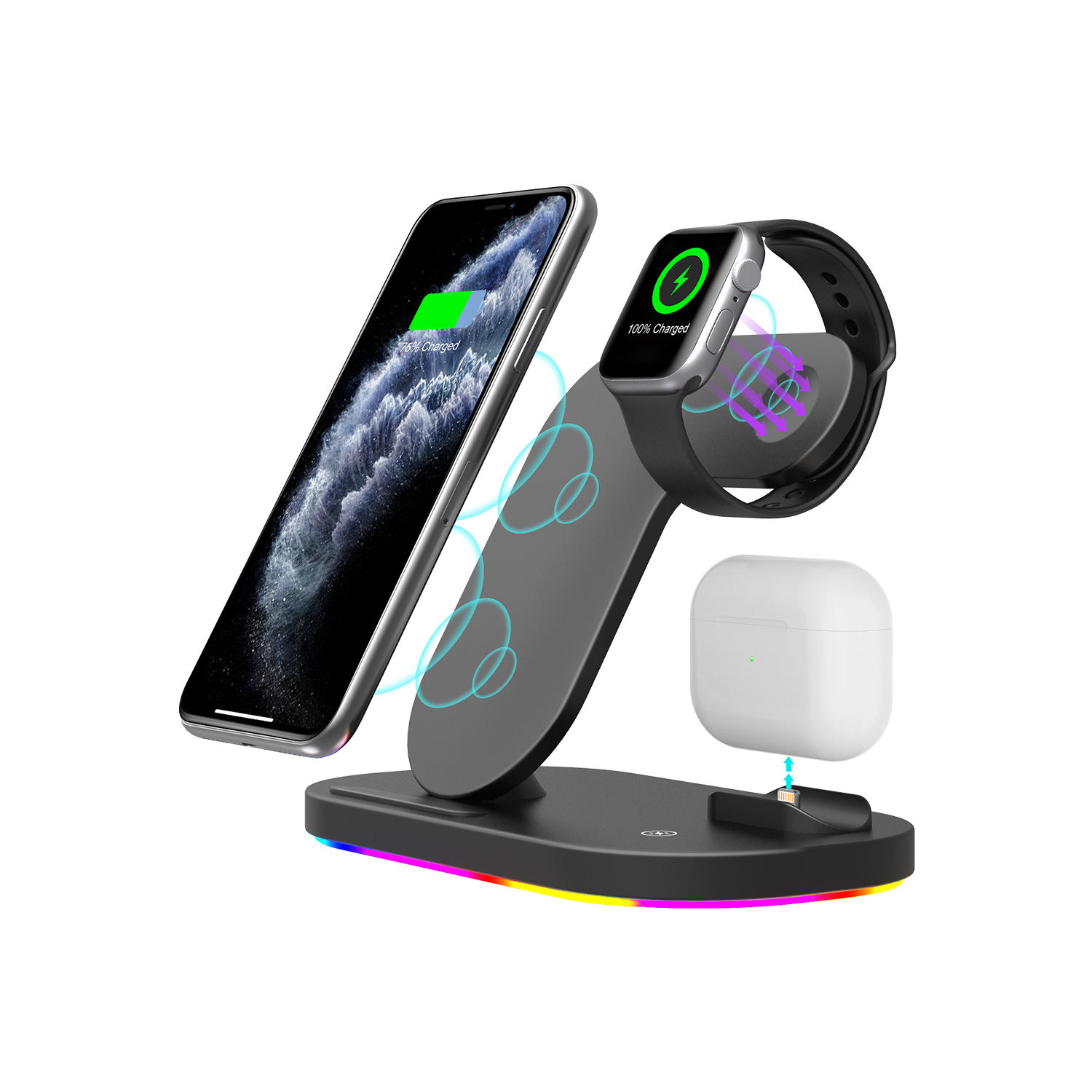 2020 New Phone Accessories For iPhone 12 QI Fast Wireless Charger 3 in 1 5W 7.5W 10W 15W Mobile Phone Wireless Charger