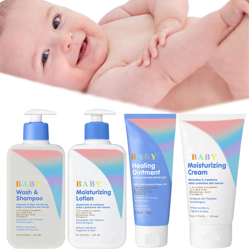 Vegan Baby Lotion/ Diaper Rash Cream Ointment/ Body Wash Shampoo Baby Skin Care Set Gift With Hyaluronic Acid Vitamin E Ceramide