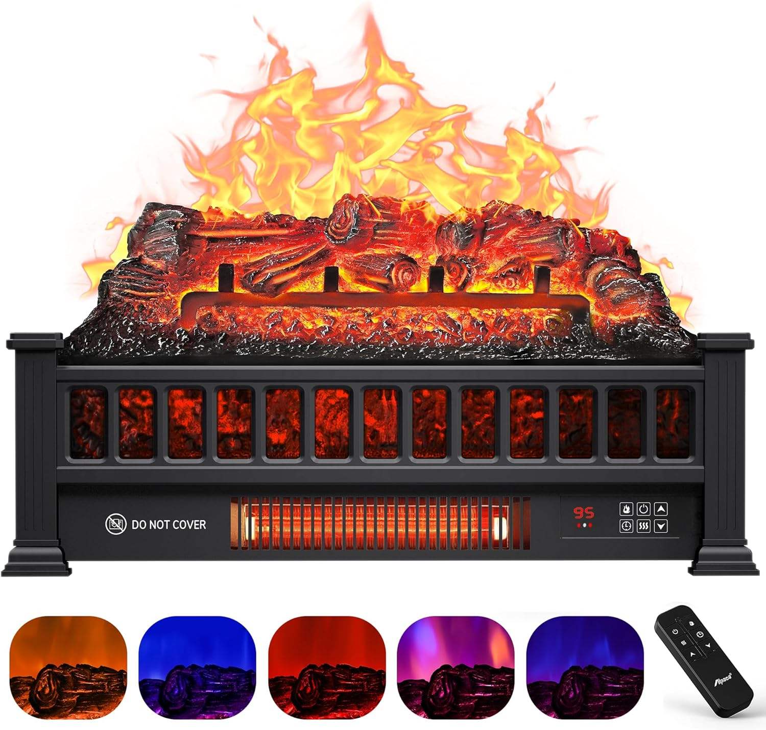 Electric Fireplace Heater Fake Firewood Flame Timer Thermostat Overheat Protection Portable Home Office Fireplace Decor