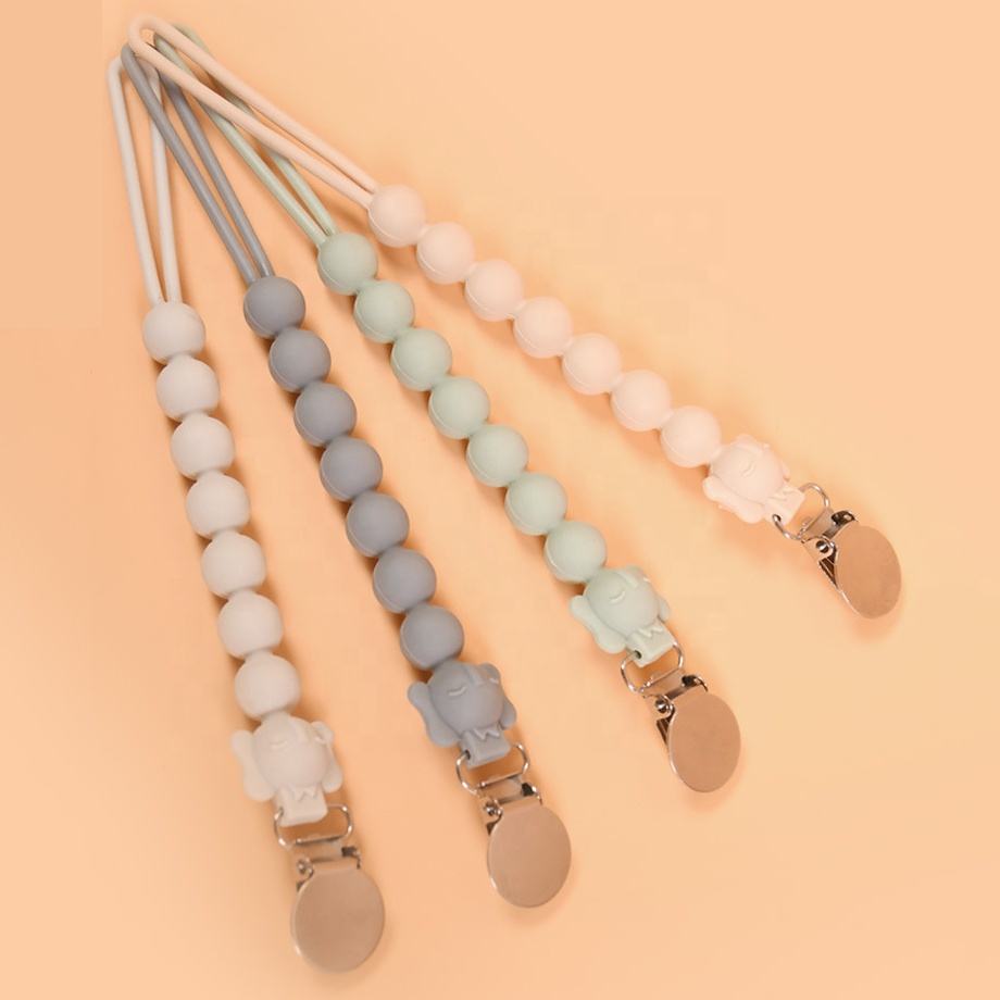 Baby Use Products Pacifier Chain Clip Food Grade Silicone Colorful Beads Baby Pacifier Dummy Soother Holder Chain Clips