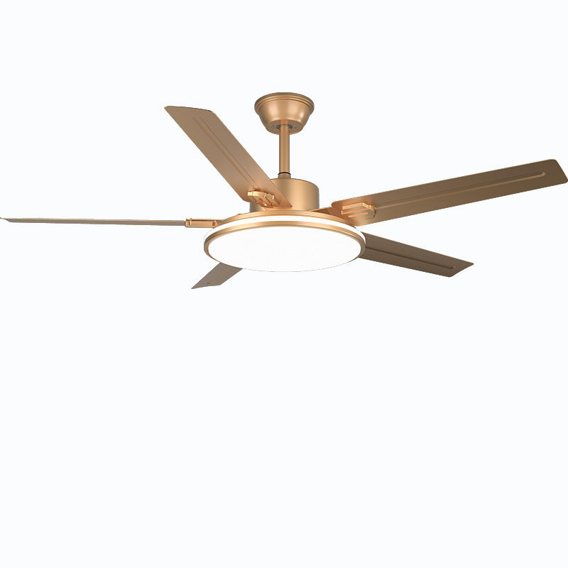 Home Decorative 52 Inch Golden Metal Blades DC Motor Remote Control LED Ceiling Fan With Light Chandelier