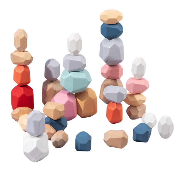 Children'S Wooden Colorful Building Blocks Educational Toys Nordic Style Stacking Game Kids Toys