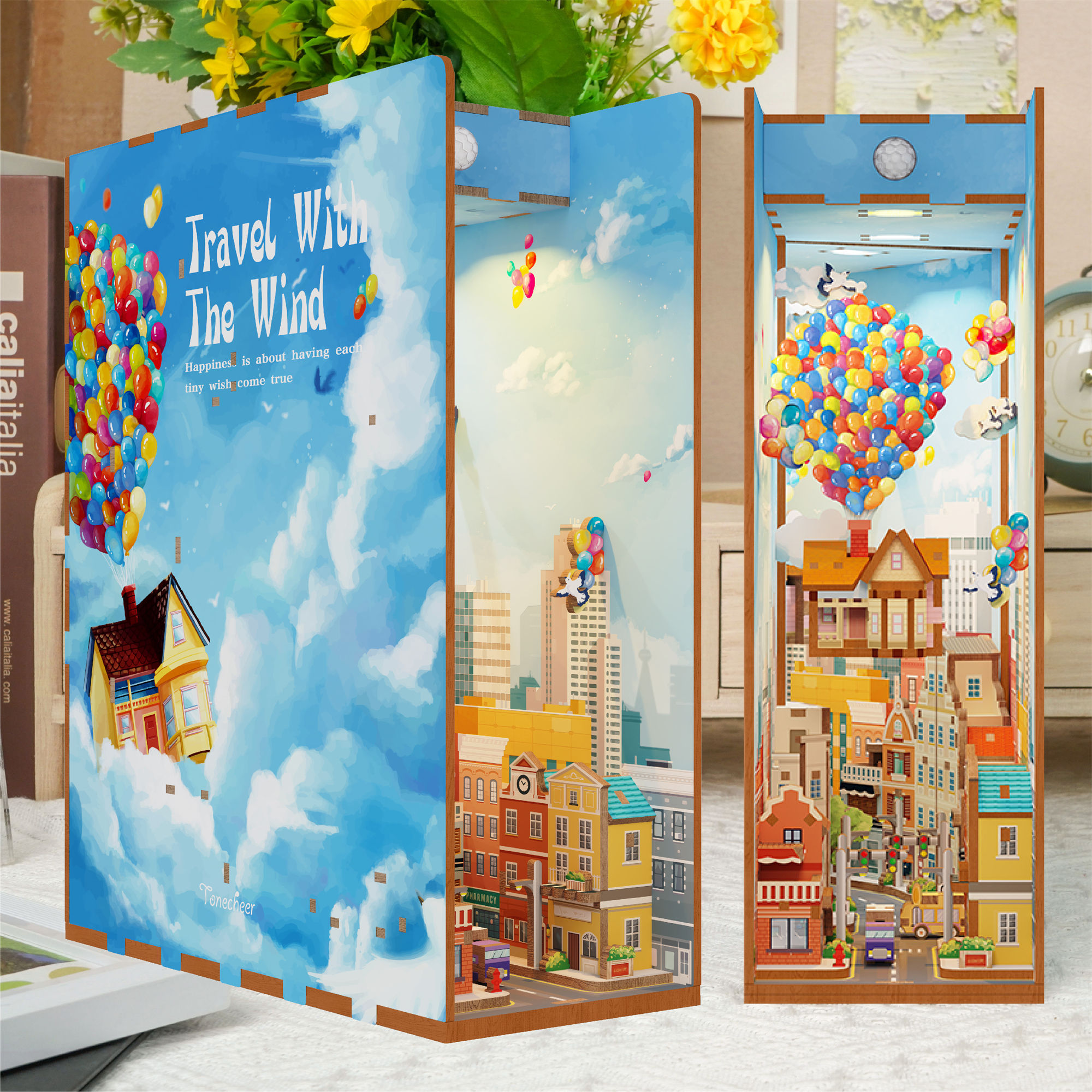 Tonecheer Travel With The Wind With LED Light Assemble Toys Bookend for children Kid Educational Toy 3D puzzles book nook
