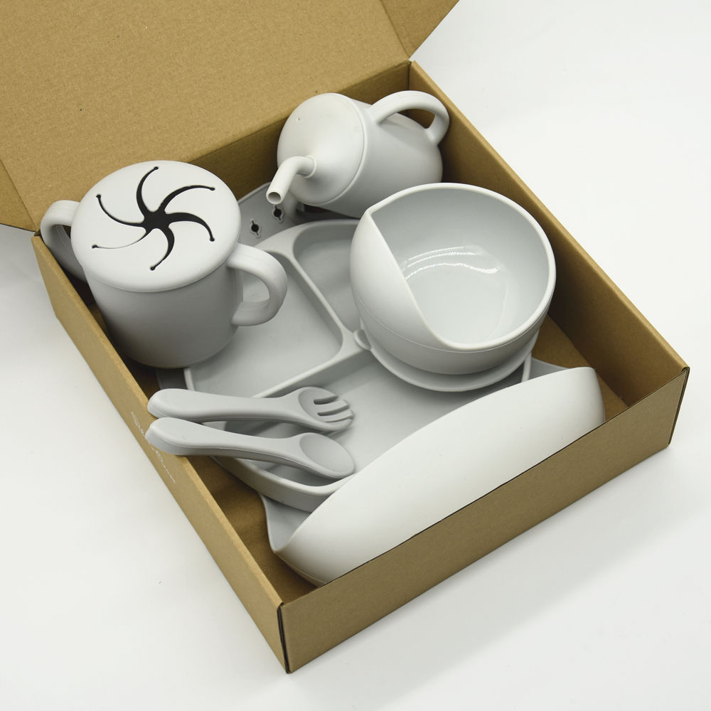 2024 Trending Baby Weaning Bib Plate Fork and Spoon Bowl Cups Other Baby Supplies Products Silicone Baby Led Weaning Feeding Set