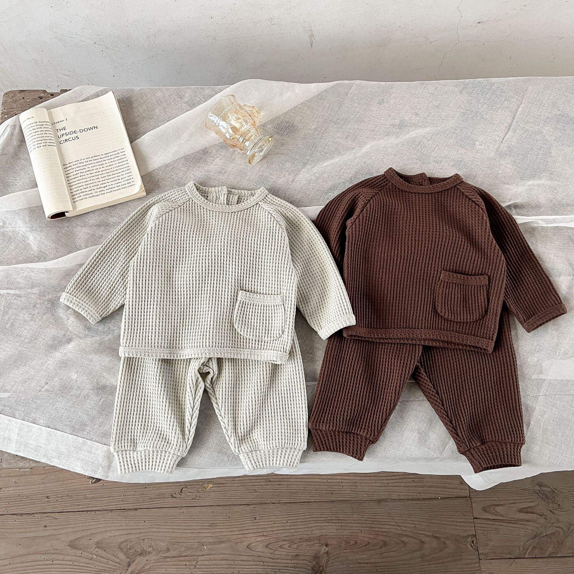 Kid clothes boy's and girl's Treasure Waffle Set Baby's two-piece hoodie and sports pants baby clothing sets baby product