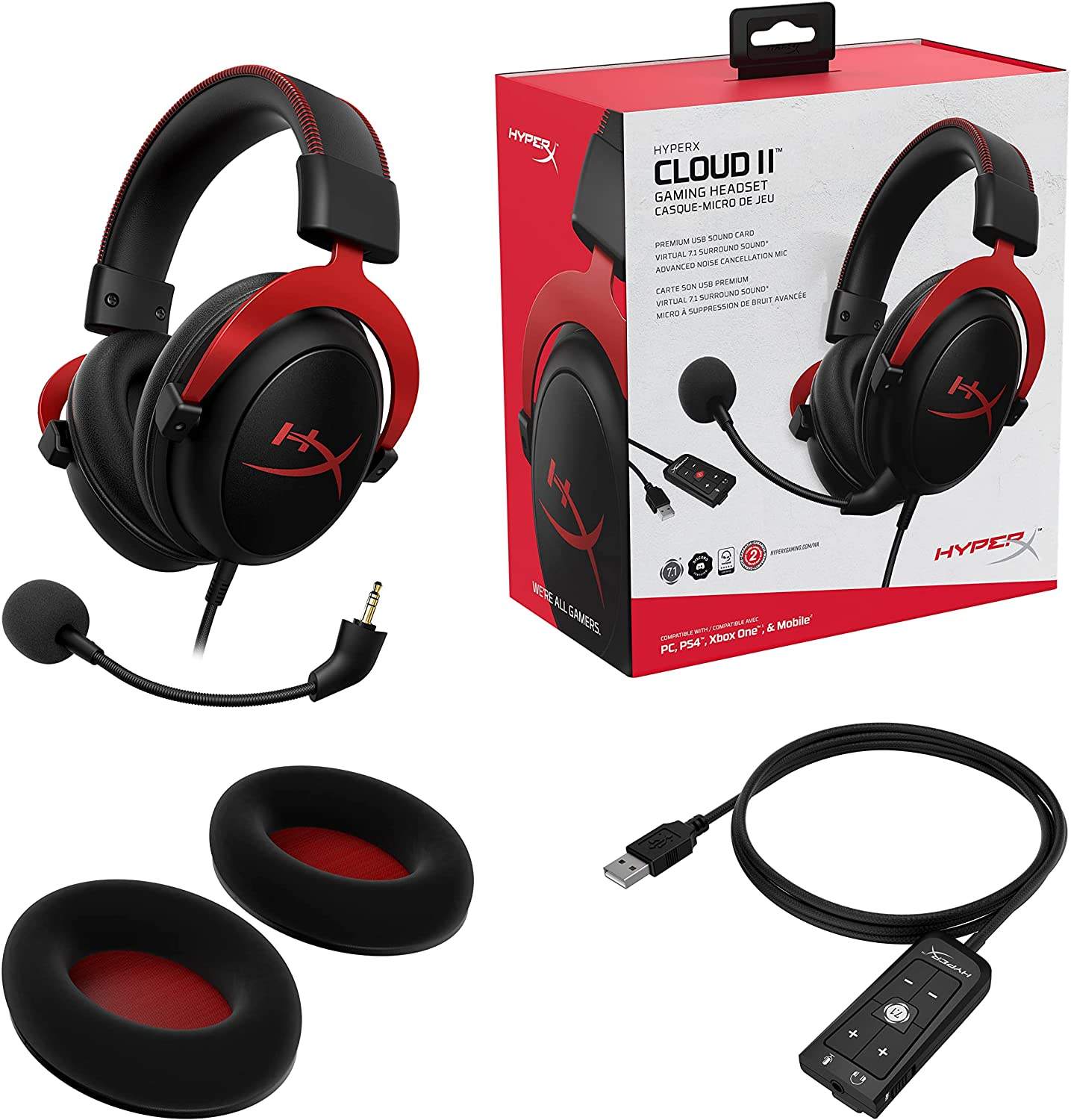 Wholesale Original English Package Hyper X Headphones Gaming Gamer Headset Red Hyper X Cloud 2 Ii With Mic Wired