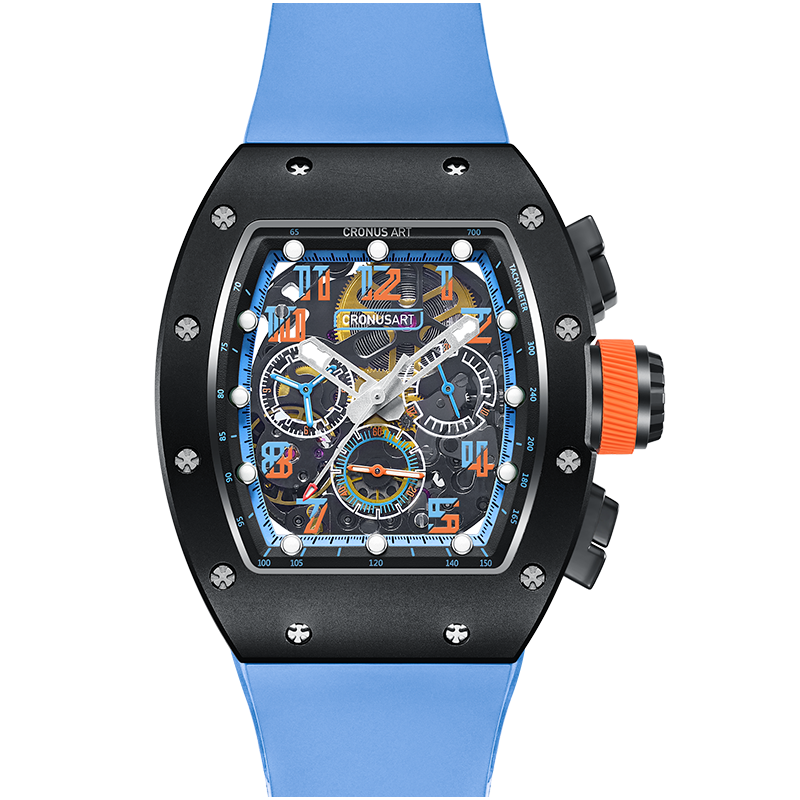 Professional service blue 42mm carbon fiber Tonneau-shaped case Exquisite zegarki meskie man watches