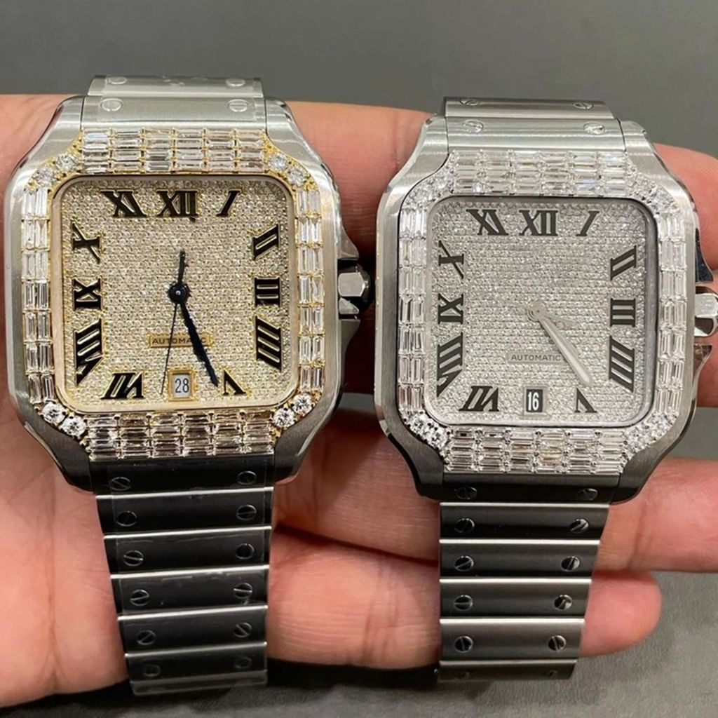 Pave Setting Stainless Steel Luxury VVS Moissanite Watch Diamond D color Custom Brand Mechanical Watches