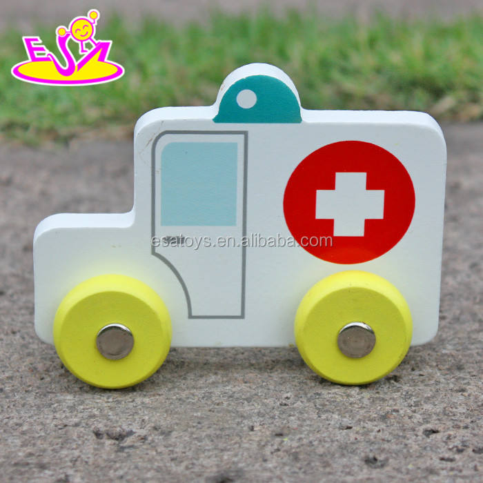 High-end white wooden hospital ambulance car toy for kids W04A129