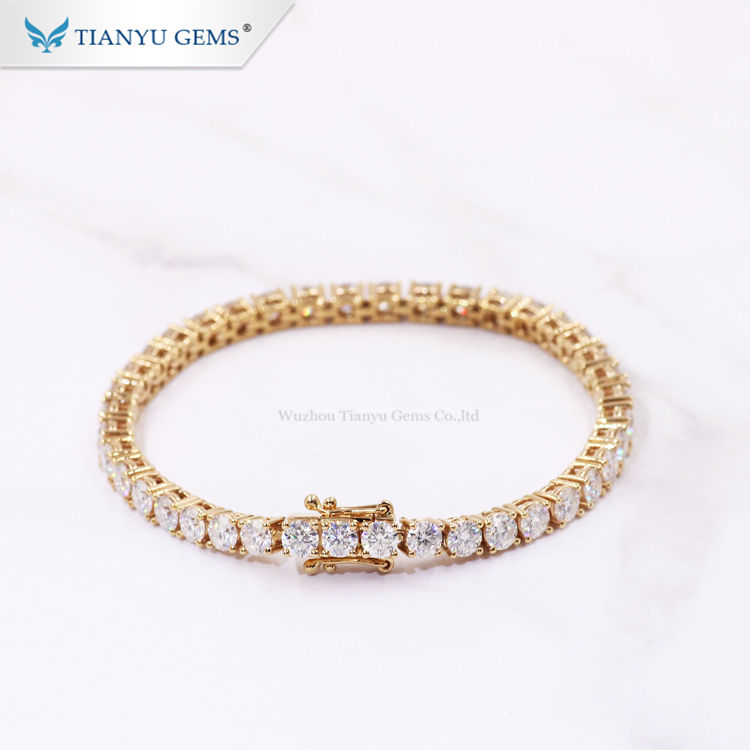 Tianyu Gems Customized Handmade Luxury Fashion Jewelry Charm 18k Gold Moissanites Diamond Tennis Bracelet