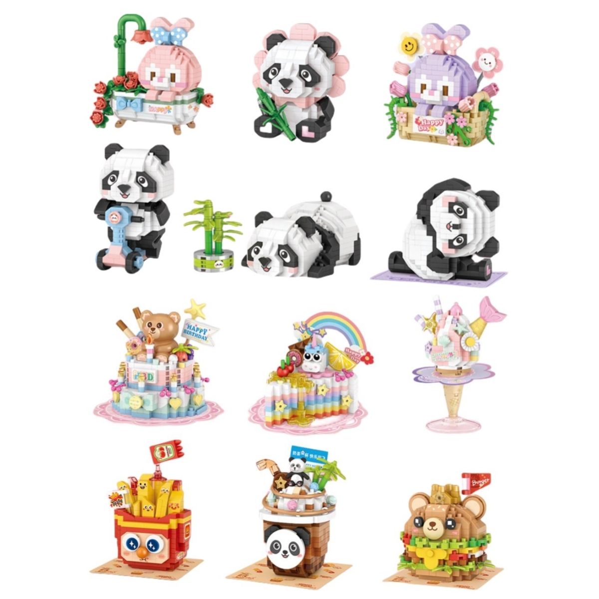 8801-8826 panda animals cake food bread maker home appliances Decoration Building Block Plastic Toy gift for girls kids boys