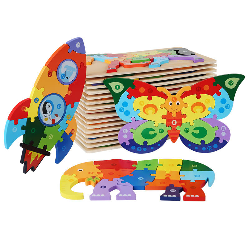 Popular cartoon animal wooden clasp puzzle Montessori educational learning toys for children