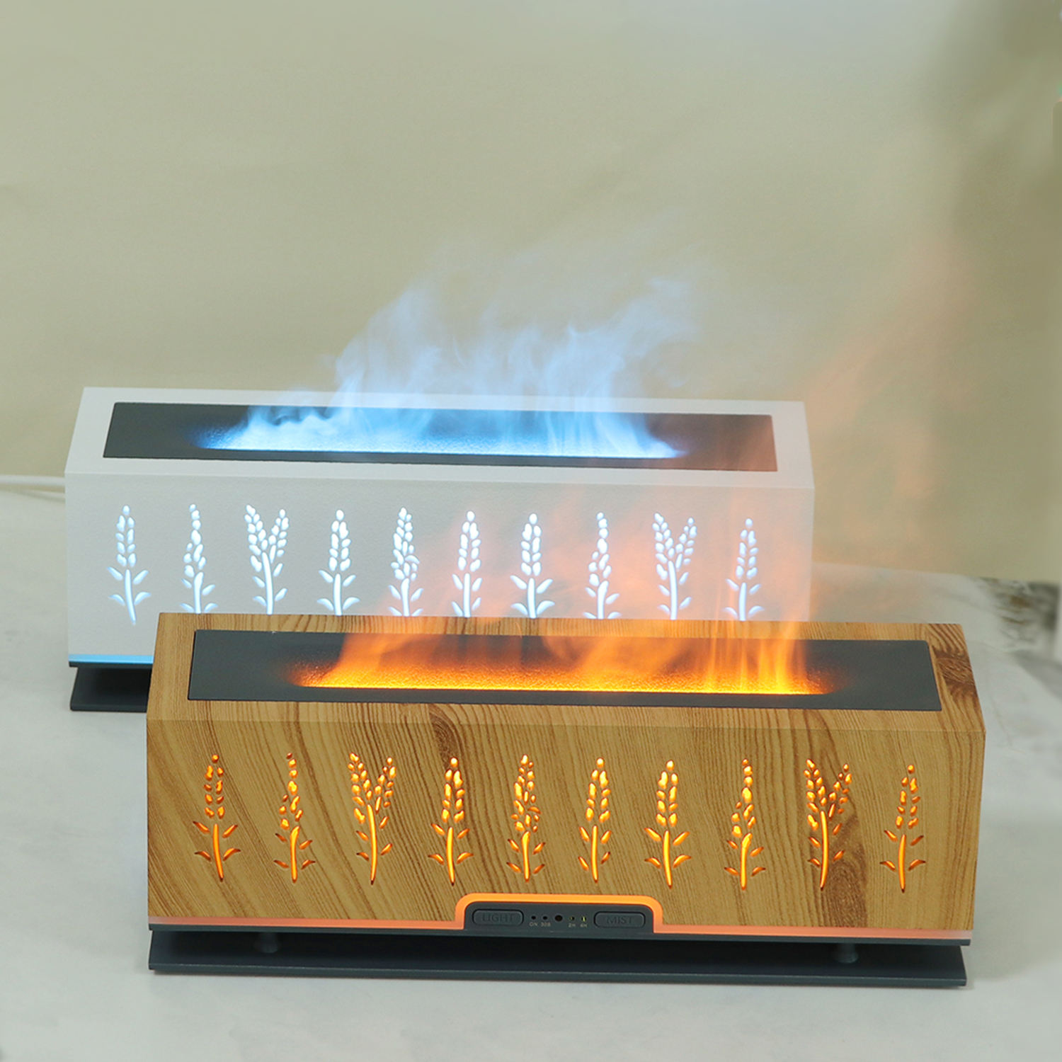 Home Decorative Ultrasonic smart home appliances mood light 2 colors flame wood grain carving aroma diffuser for car