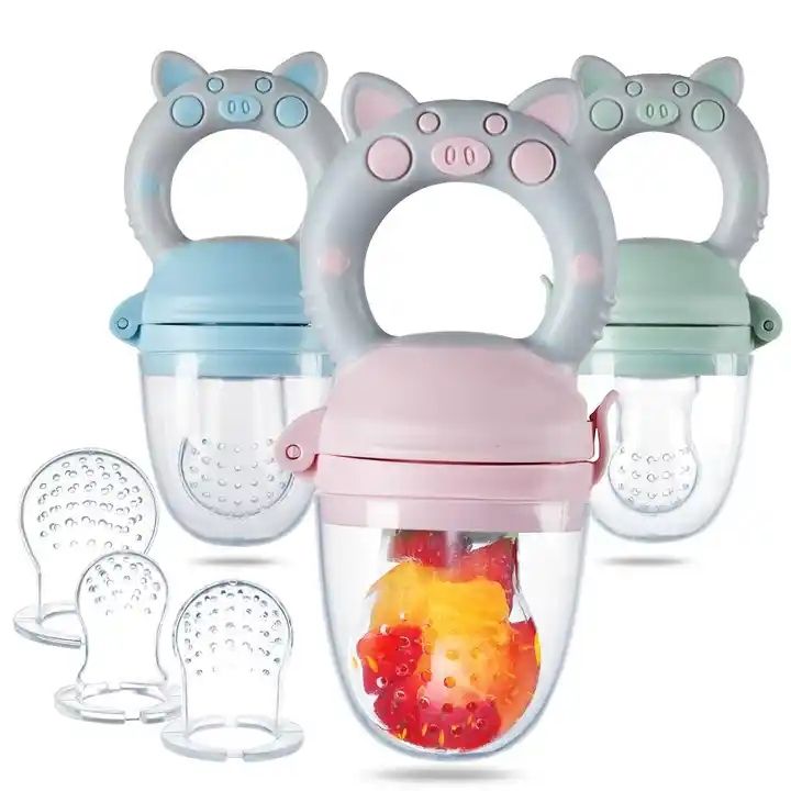 BPA Free Baby Products Teething Pig Design Silicone Fresh Food Pacifier Food Dispensing Nibbler Fruit Feeder
