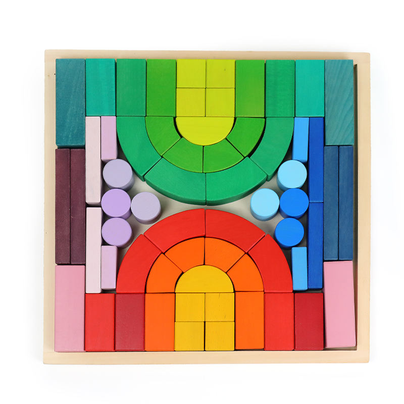 Wooden children rainbow early education enlightenment stack high assembly building blocks toys