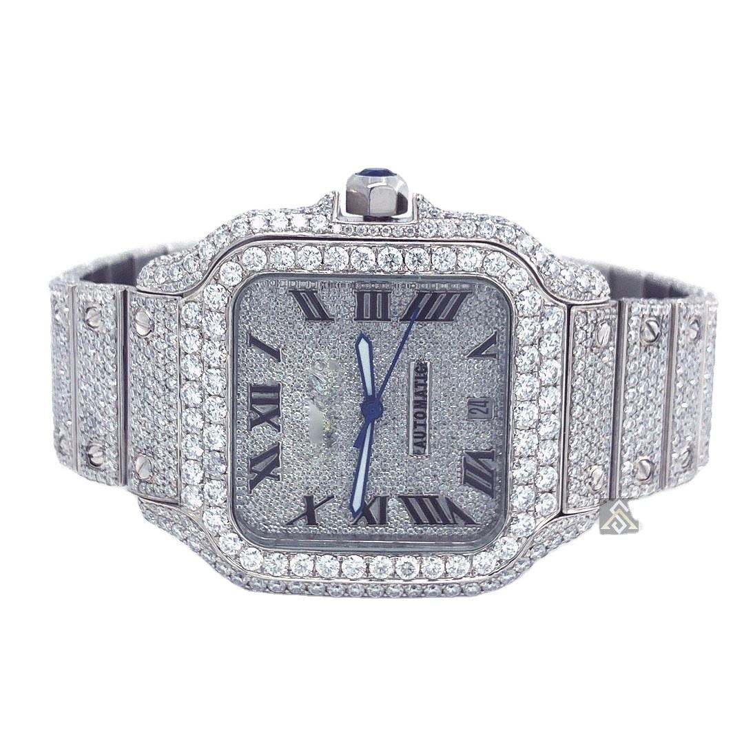 Custom Iced Out CVD Moissanite Diamond Mechanical Movement Watch Set Luxury Quartz Watches Diamond Bracelet Watch Bands Jewelry