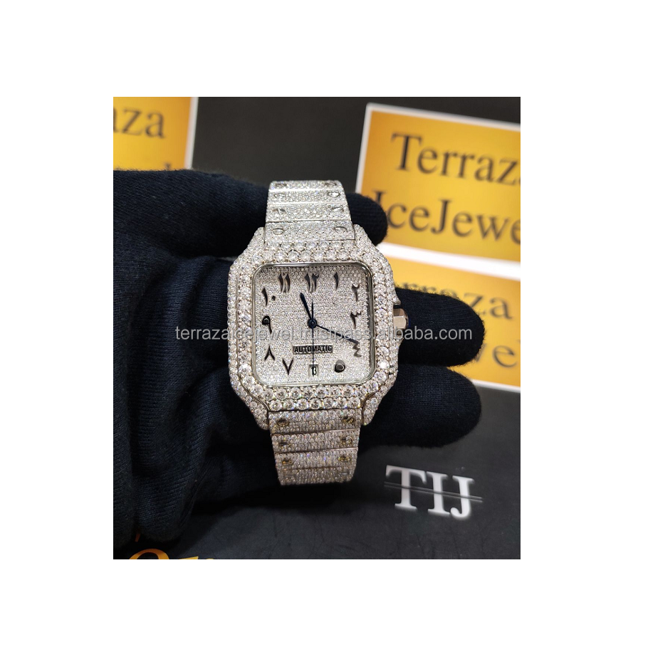 Automatic Timepiece Jewelry Quartz Watches High Quality 30 Carat VVS Moissanite Diamond Studded Iced Out Watch