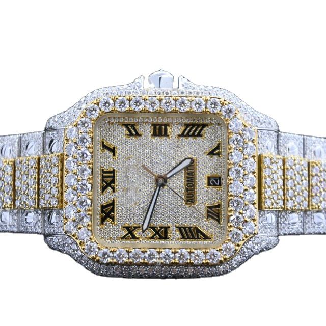 Luxury Automatic Timepiece Jewelry Wrist Watch 30 Carat VVS Moissanite Diamond Studded Fully Iced Out Watch for Men and Women