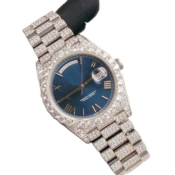 Hip Hop Iced Out D VVS Moissanite Bust Down Personalized Customized Luxury Jewelry Wrist Watch For Men's