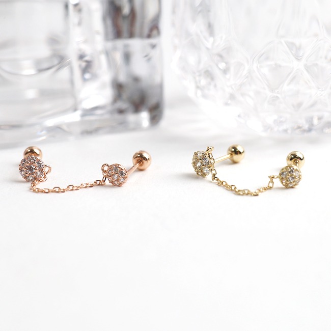 [artpierce] 14k Gold Two Cubic Ball Chain Piercing Establishing Itself As A Top Brand In The Jewelry Industry Made In Korea 