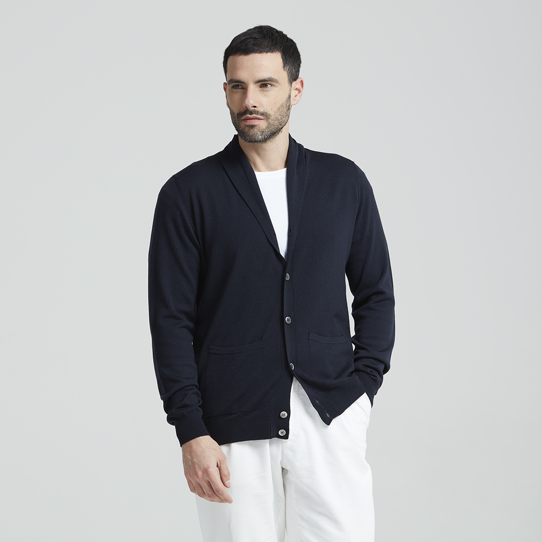 Best Selling Knitted Black Cardigan For Men Spare Buttons Yarn Dyed 100% Merinos Ultrafine Anti-pilling Cardigan For Men 