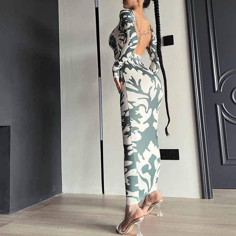 2022 Fashion Women's Casual Long Sexy Birthday Dinner Floral Pretty Colorful Maxi Bodycon Dresses For Ladies 