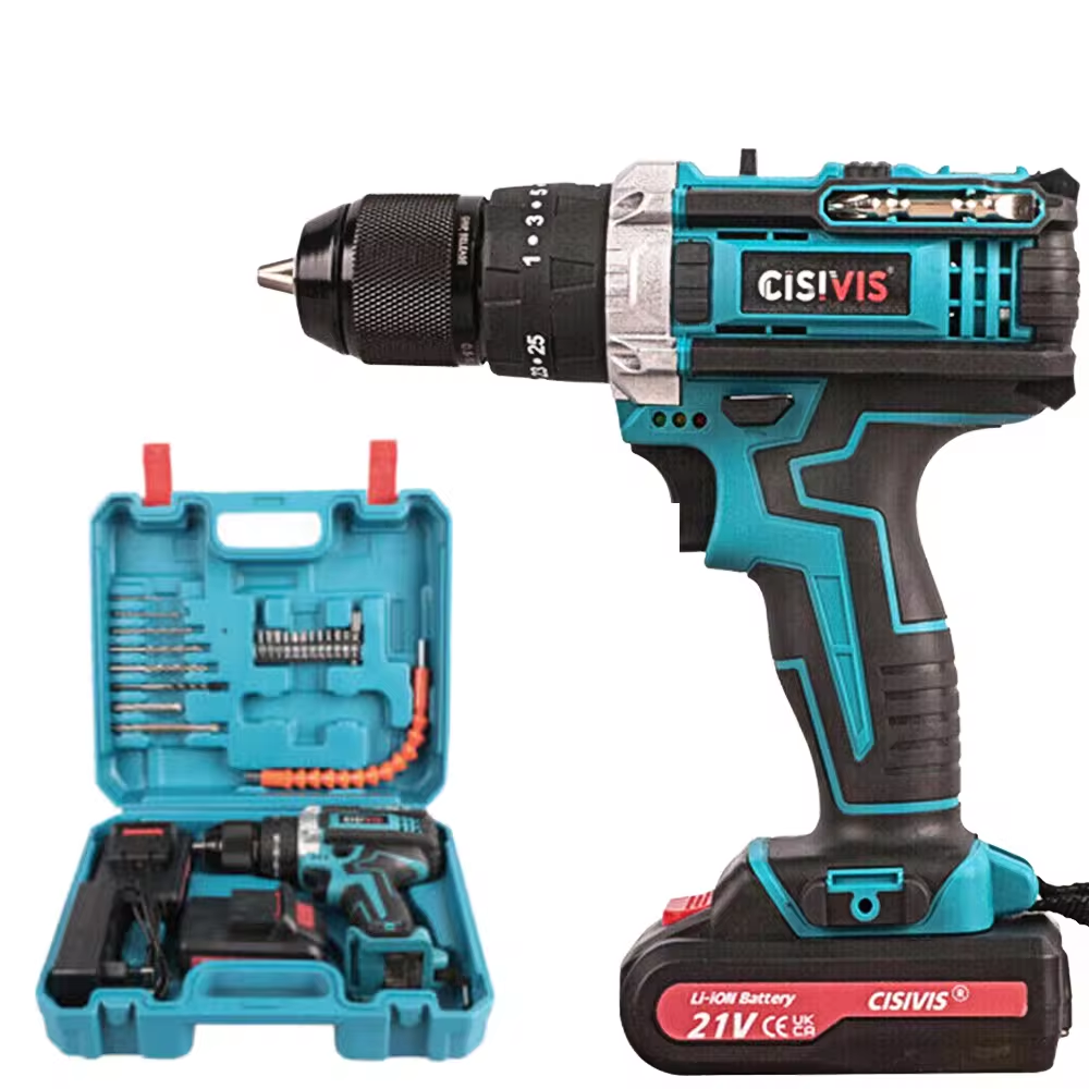 21v Cordless Power Drills Handheld Quick Electric Screwdriver Tools Lithuim Ion Battery Brush Motor Impact Hammer Drill 