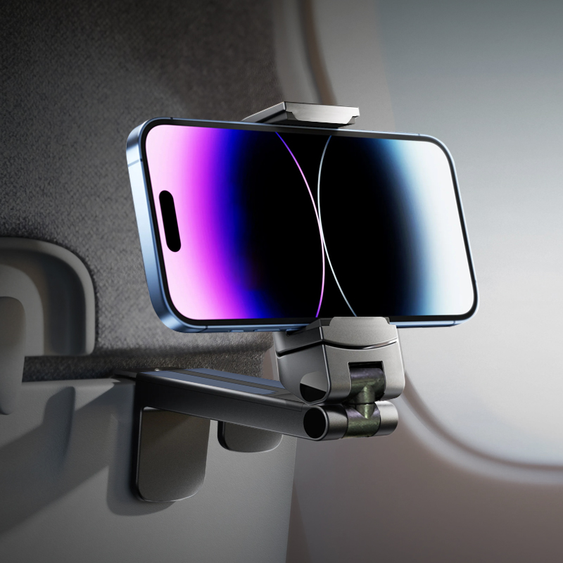 Exclusive Patent Portable Airplane Phone Stand Clamp Foldable Adjustable Travel Cell Phone Holder 