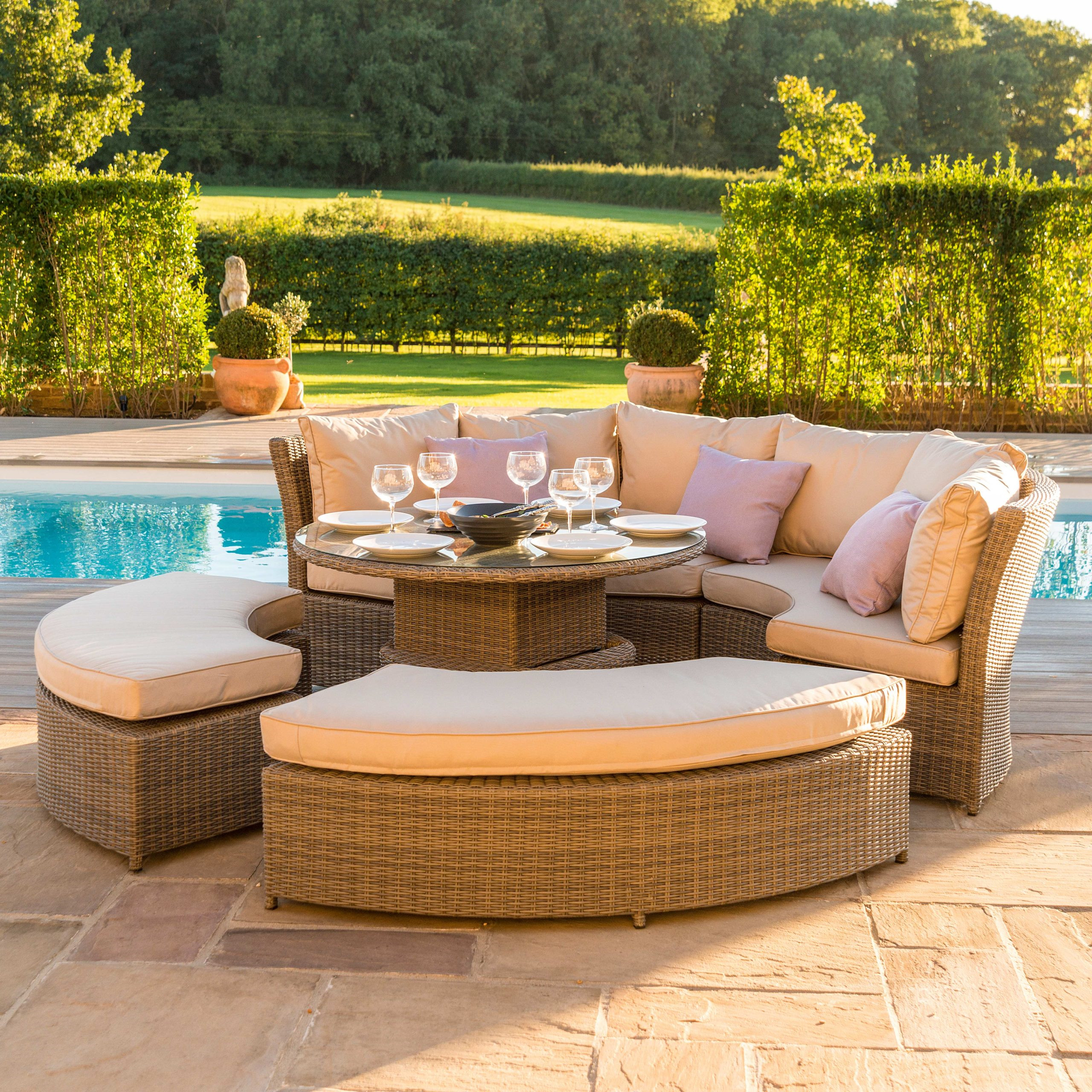 Wicker Outdoor Furniture Set Patio Chaise Lounge Set Pool Rattan Sun Lounger Garden Daybeds With Rising Table 