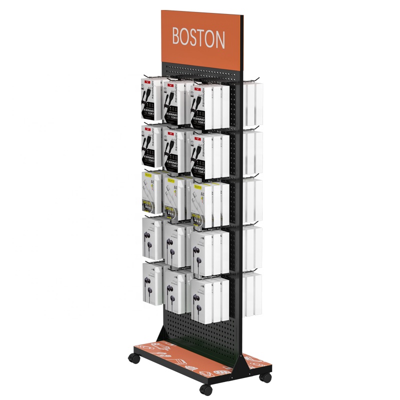 Universal Retail Shop Mobile Phone Case Display Rack Metal Cell Phone Accessory Display Stand With Peg Hooks 