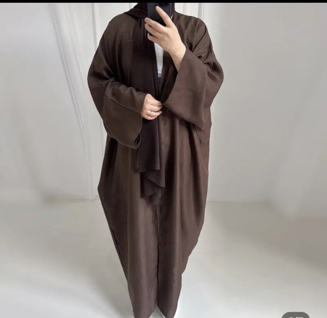 Custom Linen Women Abaya Dress Solid Color Open Abayas For Women Muslim Dubai Islamic Clothing 