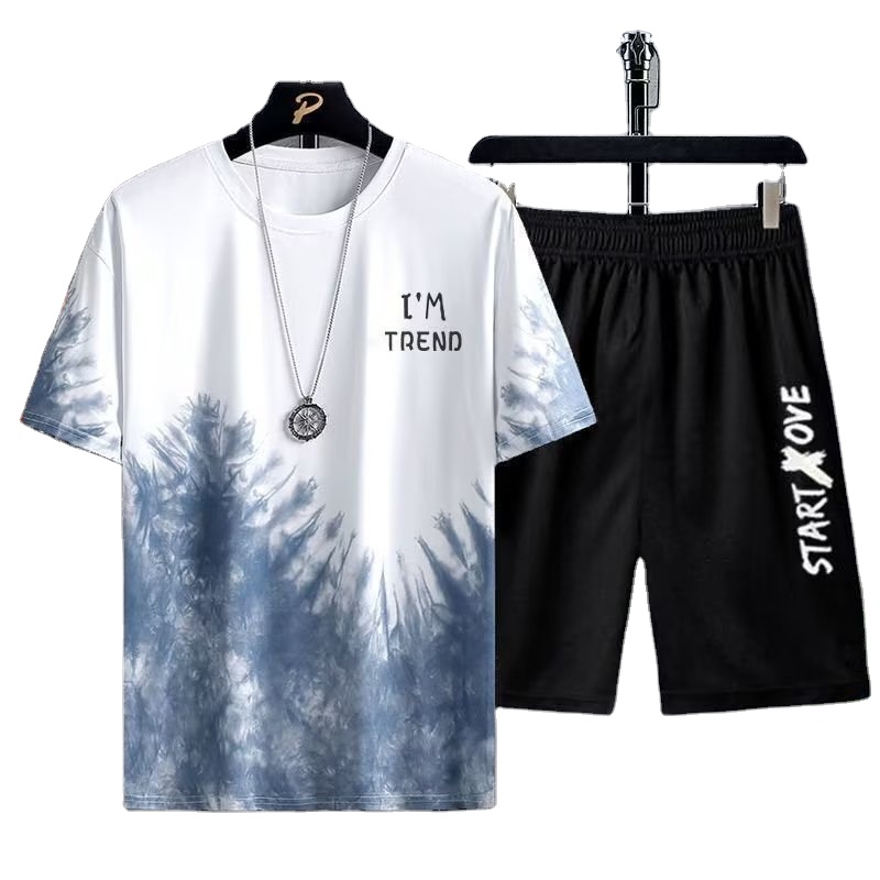 Fashion Men's Summer Short-sleeved T-shirt And Trousers Set Men's Pants Print Casual Men's Sets 