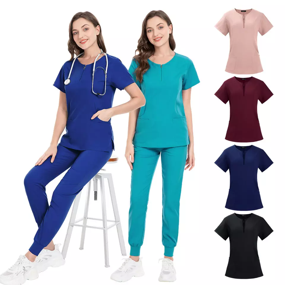2023 Best Seller Custom Logo Elastic Women Hospital Uniforms Scrubs Women Medical Lab Coats Nurse Scrubs Top Pants 
