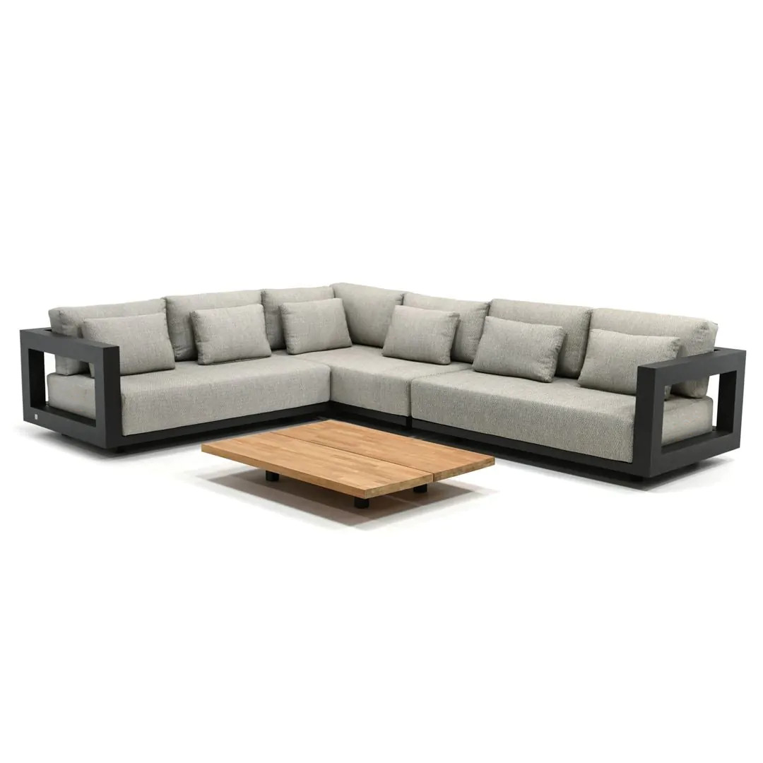 Patio Metal Furniture Waterproof Outdoor Sectional Lounge Group Corner Set With Teak Wood Table Aluminium Garden Sofa 