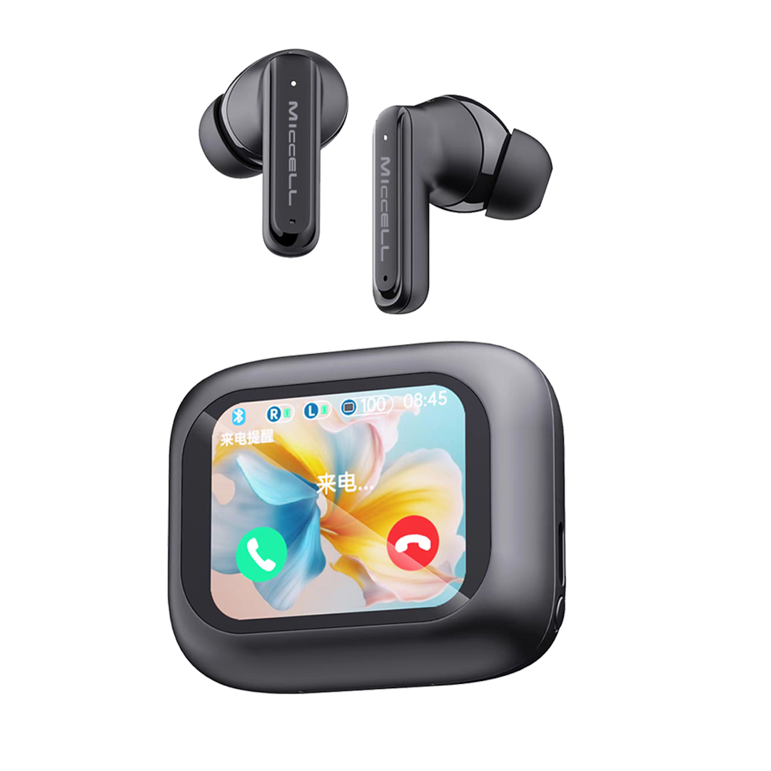 Miccell Wireless Sport Earphones Headphone Smart Lcd Touch Screen Earphones For Iphone 16 Pro Waterproof In-ear Headphone 