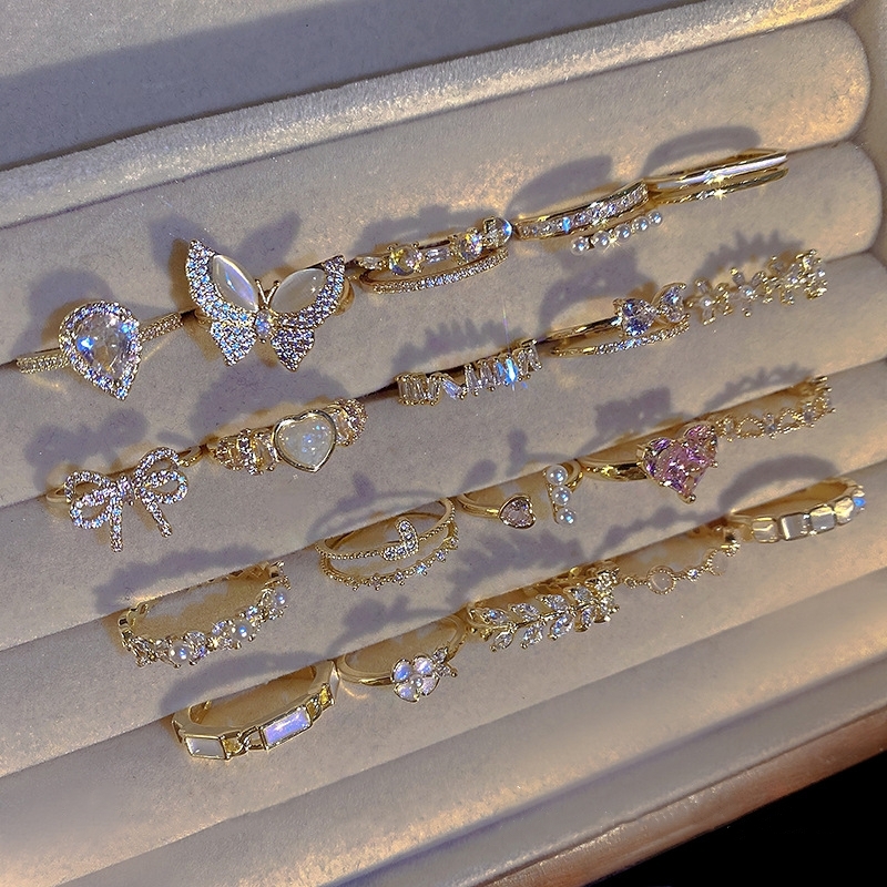 Retro Minimalist Opening Rings For Women Heart Butterfly Stars Cross Zircon Adjustable Finger Ring Girl Personality Jewelry 