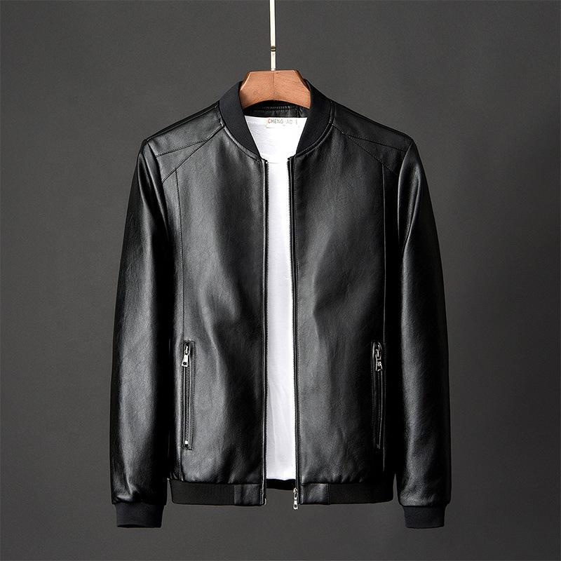 Anszktn Autumn Winter Plus 8xl Size Fashion Men's Leather Jackets Solid Color Zipper Faux Leather Casual Pu Jacket For Men 