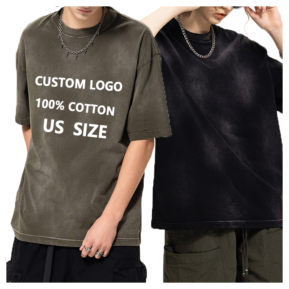 Designer Custom Logo 100 Cotton Screen Print Vintage Acid Wash Drop Shoulder Men's T-shirts T Shirts Uomo Washed Tshirt For Men 
