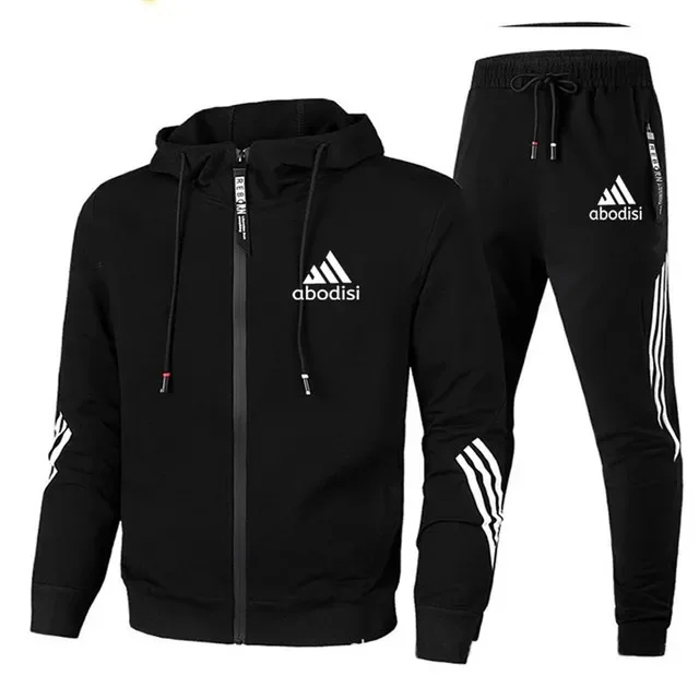 2023 New Fashion Men's Sportswear Three Bar Hoodie+2 Piece High Quality Autumn And Winter Daily Casual Jogging Wear 