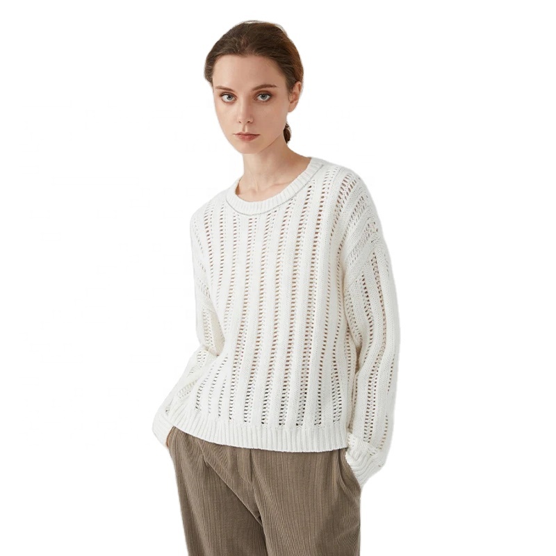 Loose Cut-out Knitwear Clothing Women's Pullover Jumper 100% Merino Wool Knit Tops Ladies Woolen Sweaters Oversize 
