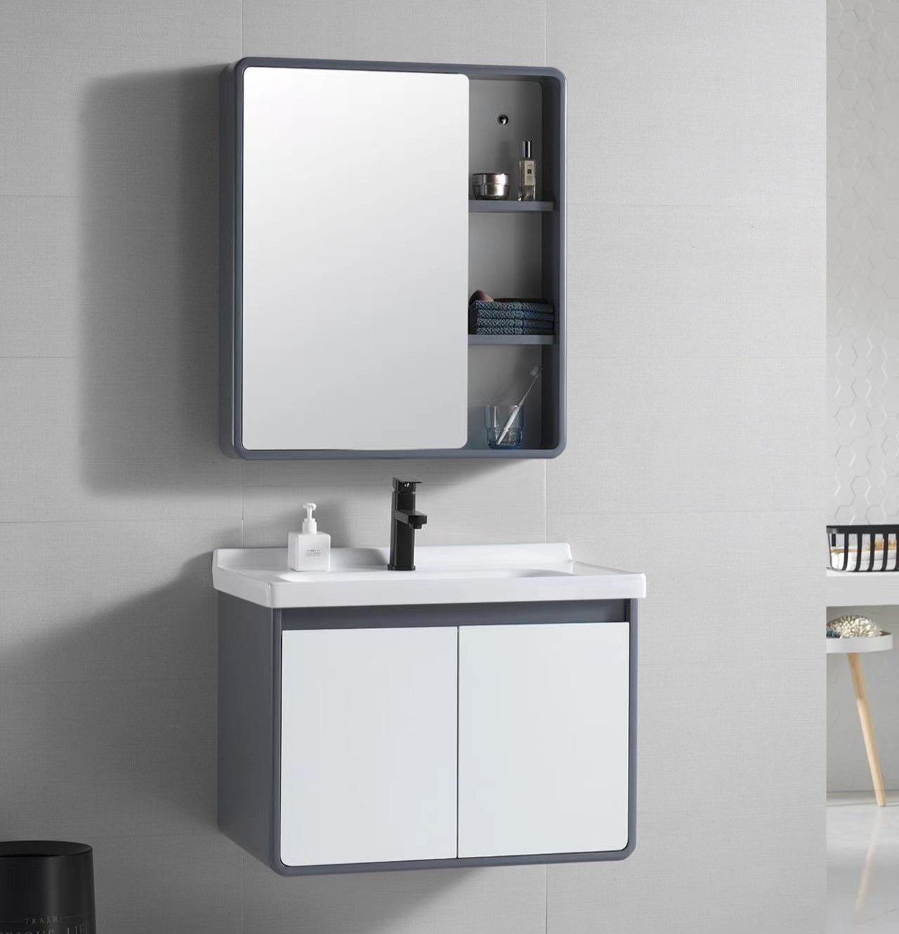 Modern Style Pvc Material Bathroom Cabinet Set For Home Or Hotel 