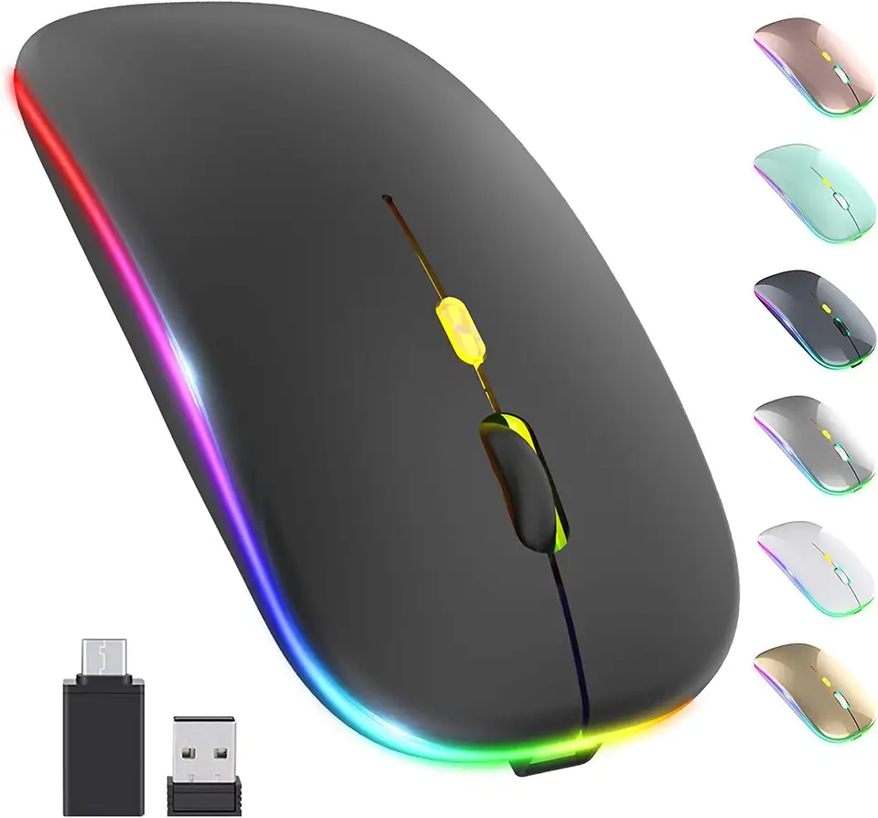 Ultra Slim Optical Lighting Led Lights For Tablet Desktop Laptop Wireless Dual Mode Bt Rechargeable Mouse With Rgb Lights No Moq 