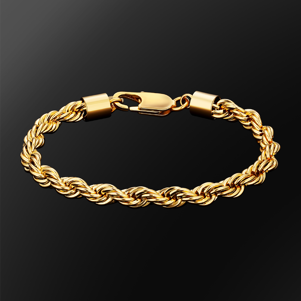 Men Hip Hop Rope Link Chain Pvd 18k Real Gold Plated Stainless Steel Jewelry 6mm Thick Woven Twisted Rope Bracelet For Women 