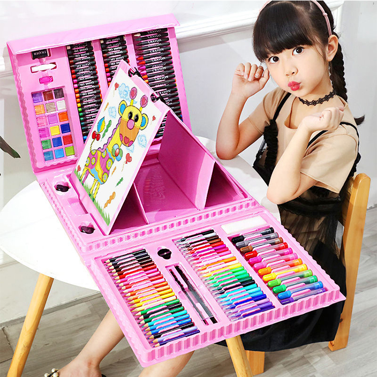 208 Pieces Art Supplies Produced Oil Pastels Crayons Colored Pencils Markers Painting Drawing Toys Art Set Case 