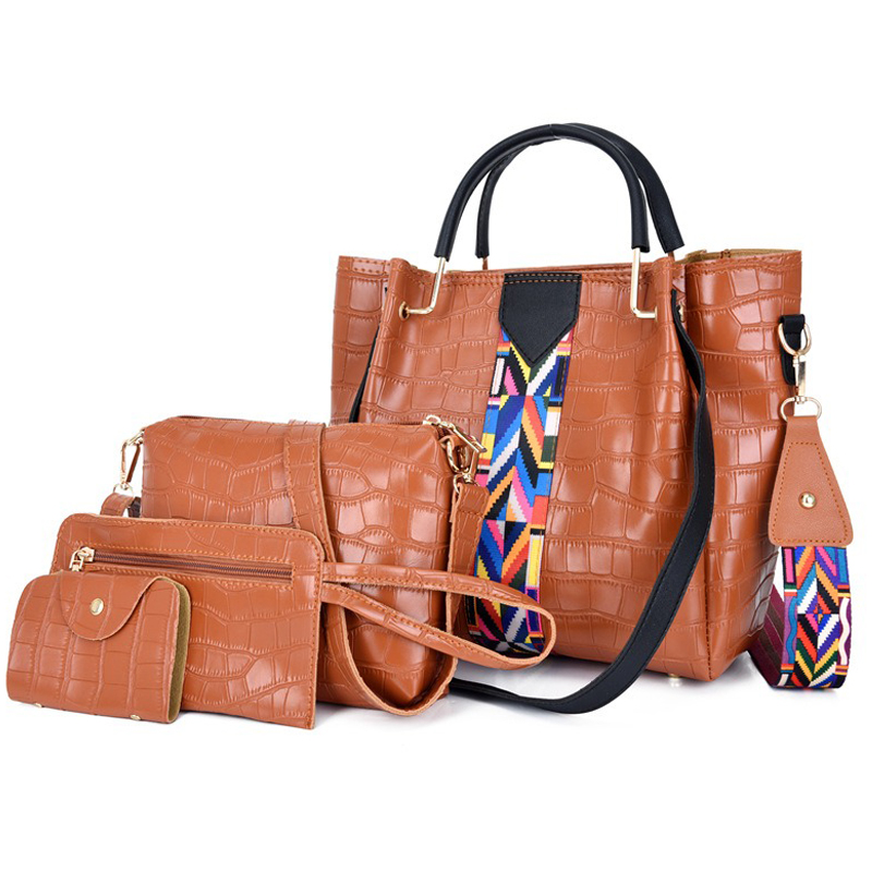 Zr359 New Fashion Woman Handbag Sets Four Piece Cover Mother Bag Handheld Lady Pu One Shoulder Crossbody Bag Female Bucket Bag 